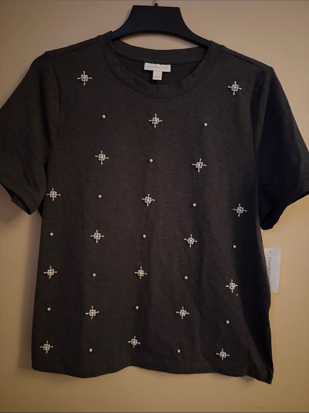 Charter Club Men's Black Embellished Crewneck T-Shirt